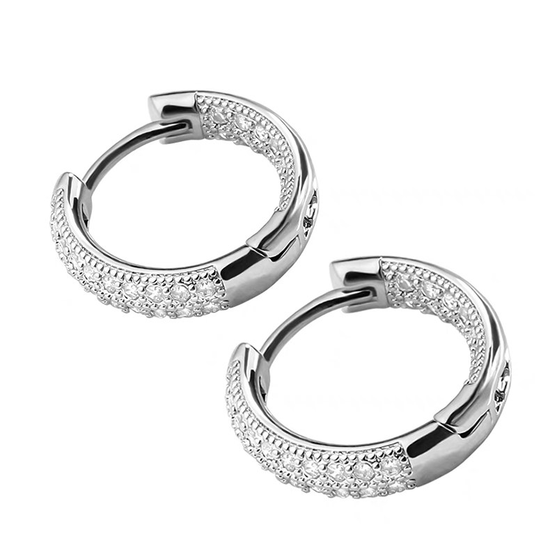Two Section Front Face of Inner & Outer Half Pave Click Huggie Earrings