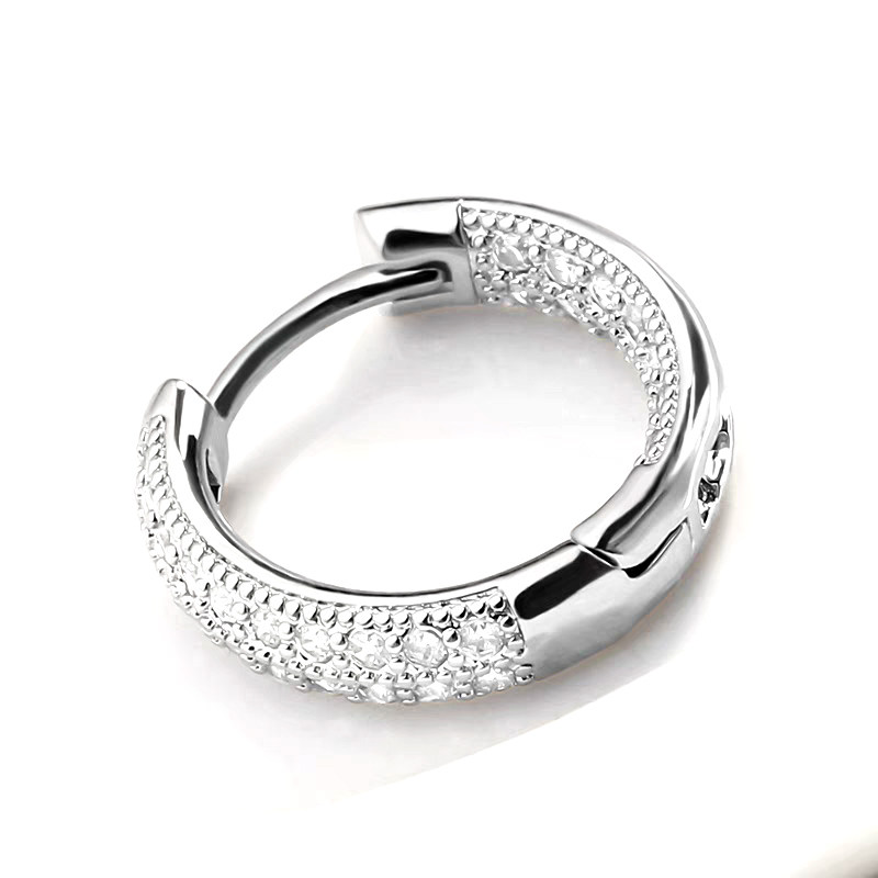 Two Section Front Face of Inner & Outer Half Pave Click Huggie Earrings close-up