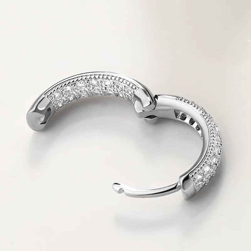 Two Section Front Face of Inner & Outer Half Pave Click Huggie Earrings open status