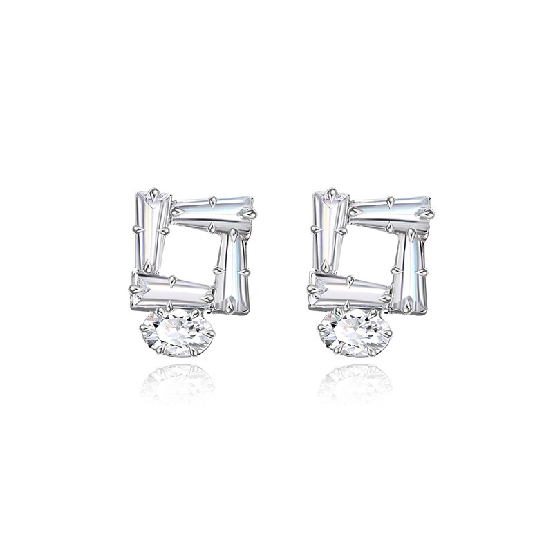 Geometric Open Square Trapezoid & Oval Mixed Cut Lab Diamond Studs