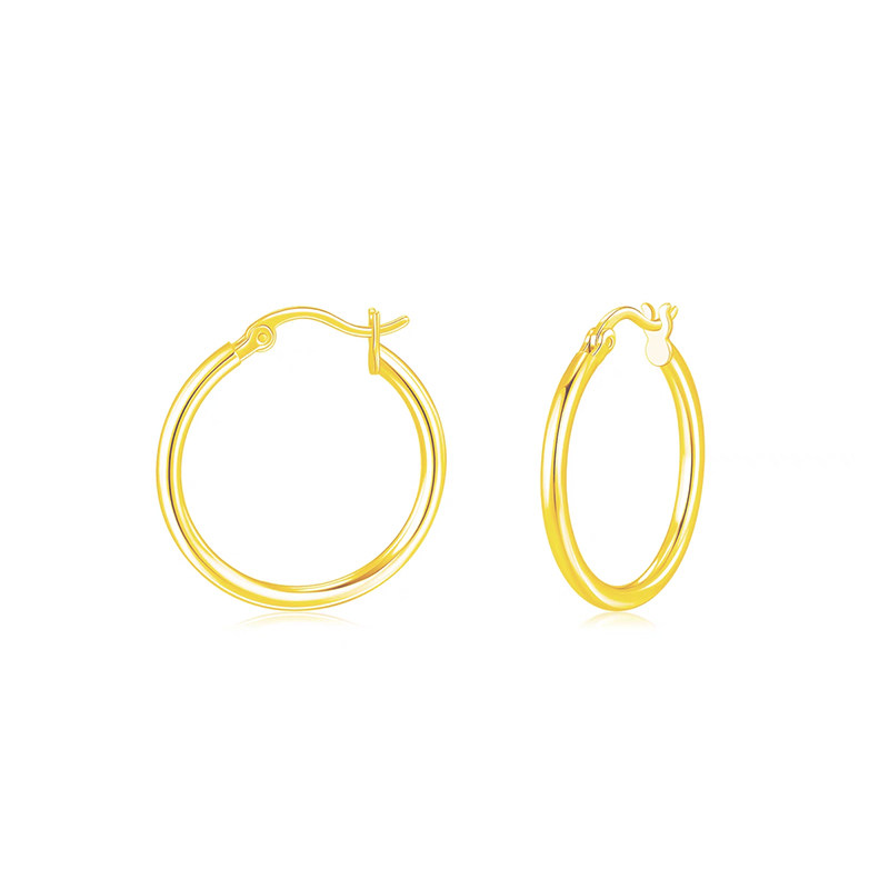 Minimalist Plain Slim Yellow Gold Leverback Huggie Earring