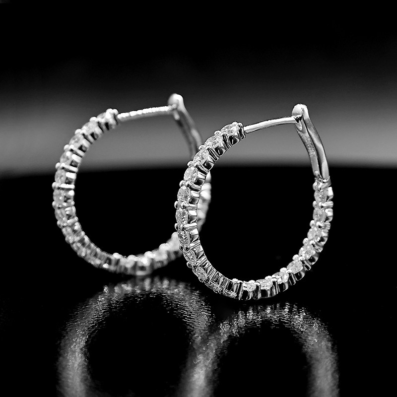 Full Pave Ethical Lab Created Diamond White Gold Leverback Huggie Earring