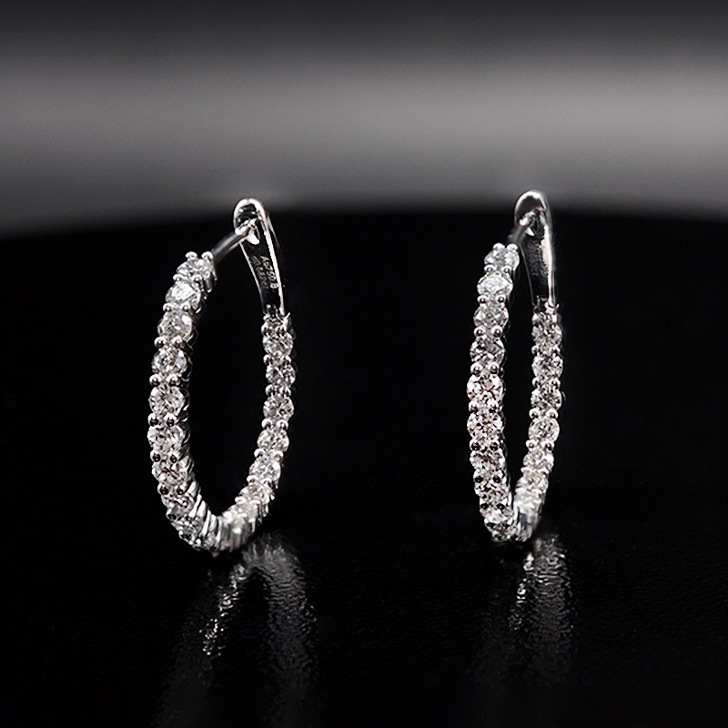 Full Pave Ethical Lab Created Diamond White Gold Leverback Huggie Earring front view