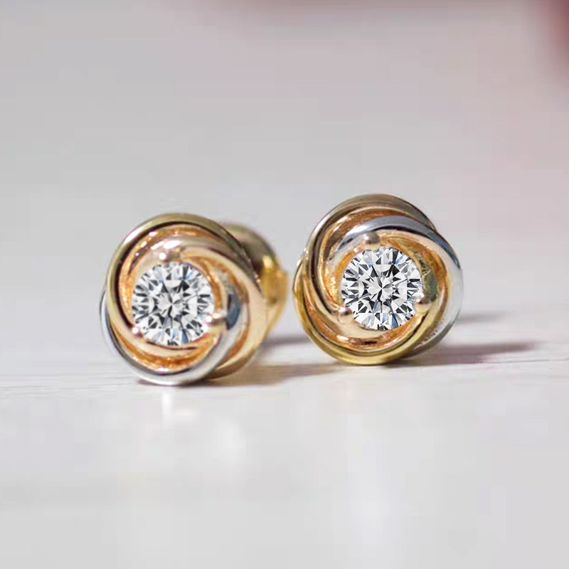 Rose Motif Solitaire Round Cut Diamond Rose Gold Stud Earring close up