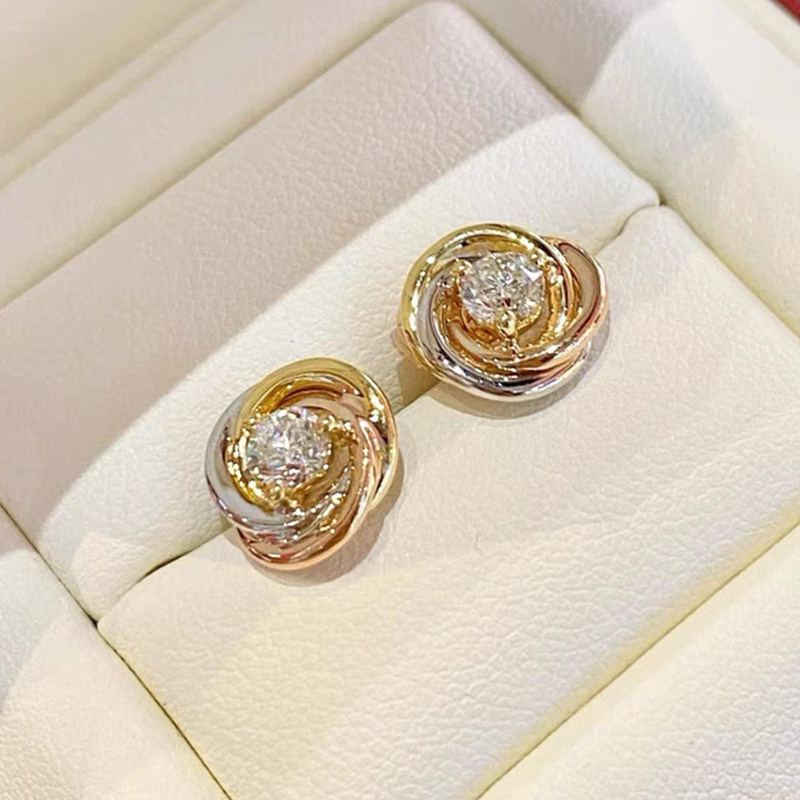 Rose Motif Solitaire Round Cut Diamond Rose Gold Stud Earring in box