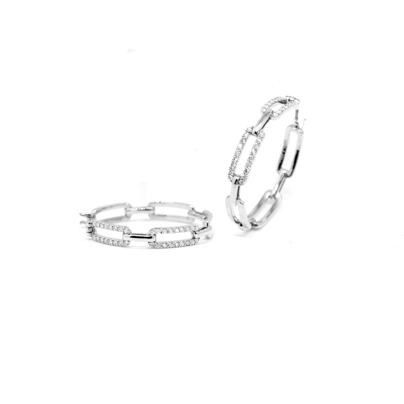 Minimalist Chain Motif Alternating Pave Lab Cultured Diamond Huggie Earring white gold
