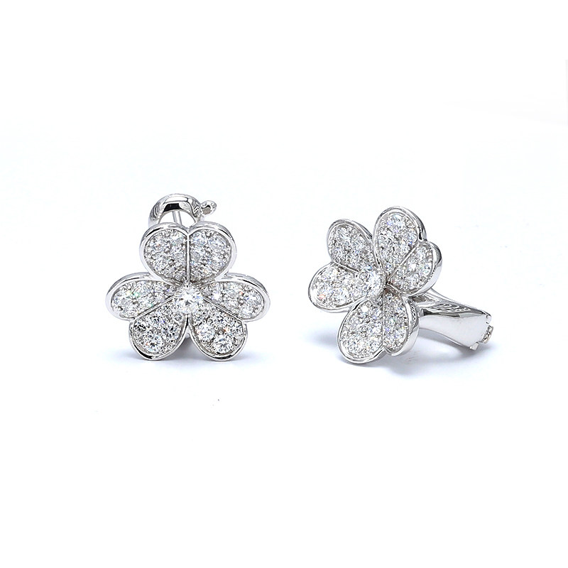 Three-Leaf Clover Full Pave Bezel Diamond White Gold Stud Earrings — lab grown diamond jewellery