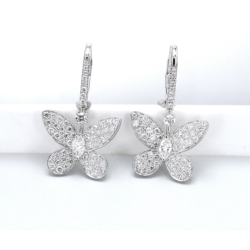 Butterfly Motif Full Micro Pave Marquise Cut Main Stone Drop Earring