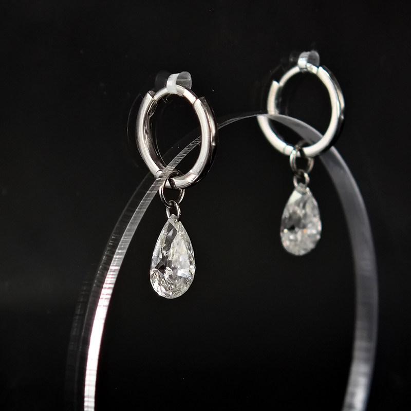Solitaire Pierced Pear Cut Drop Earring With Plain White Gold Leverback details