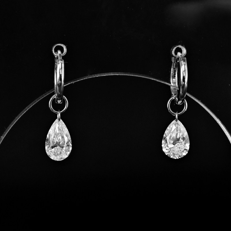 Solitaire Pierced Pear Cut Drop Earring With Plain White Gold Leverback front view
