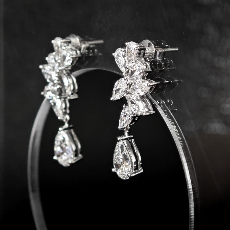 Leaf Inspired Multi Pear Cut &amp; Marquise Cut Stone Cluster Man Made Diamond Drop Earring side view