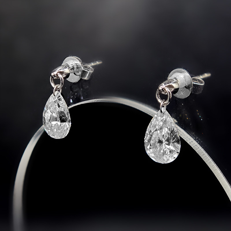 Minimalist Pierced Pear Cut Lab Diamond Drop Earring With White Gold Stud