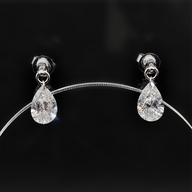 Minimalist Pierced Pear Cut Lab Diamond Drop Earring With White Gold Stud details