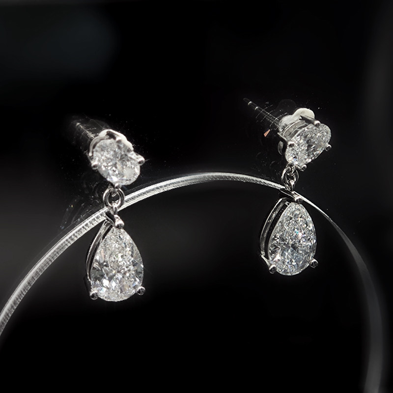 3 Prong Pear Cut Ston Drop Earring With Solitaire Diamond White Gold Stud details