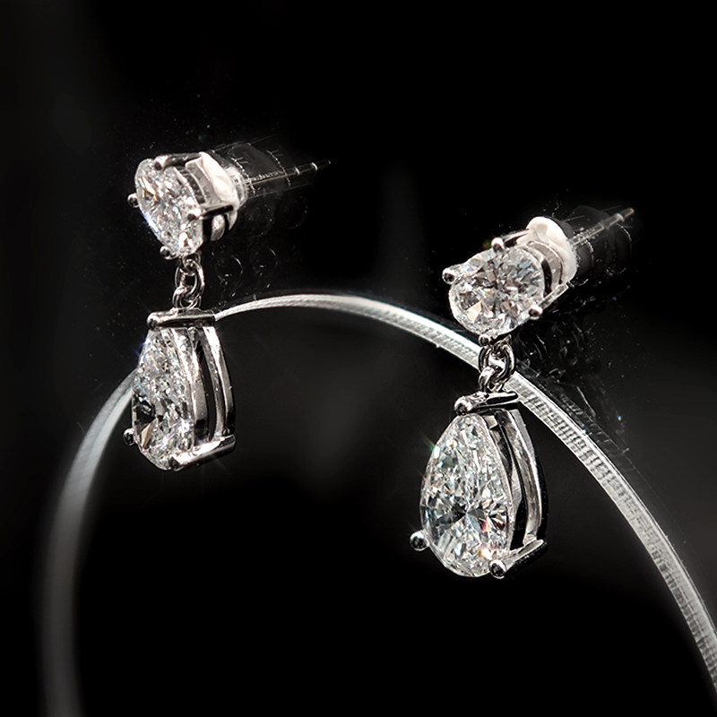 3 Prong Pear Cut Ston Drop Earring With Solitaire Diamond White Gold Stud side view