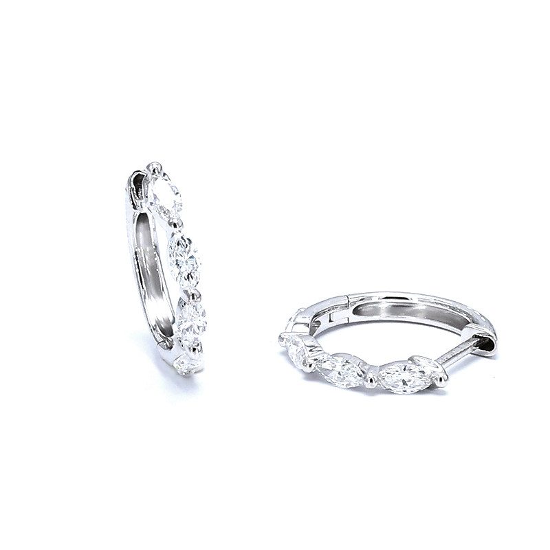 4 Marquise Stone Horizontal Set White Gold Leverback Huggie Earrings