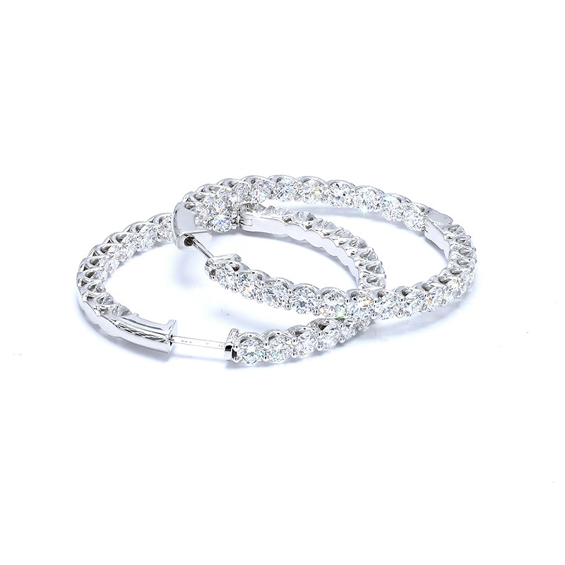 Half Outer Pave &amp; Half Inner Pave Ethical Man Made Diamond Hoop Earring close up