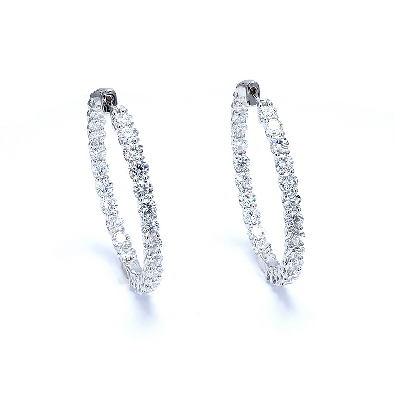 Half Outer Pave &amp; Half Inner Pave Ethical Man Made Diamond Hoop Earring front view
