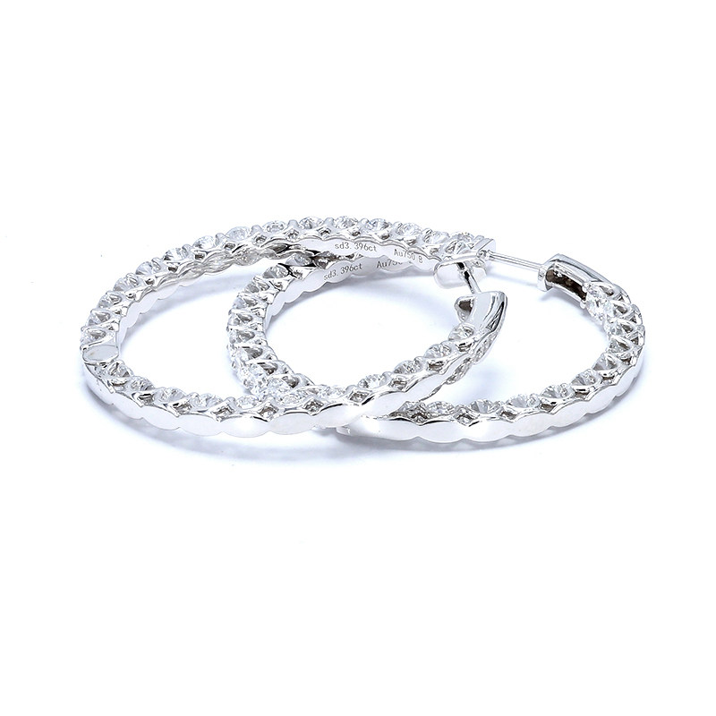 Half Outer Pave &amp; Half Inner Pave Ethical Man Made Diamond Hoop Earring close view