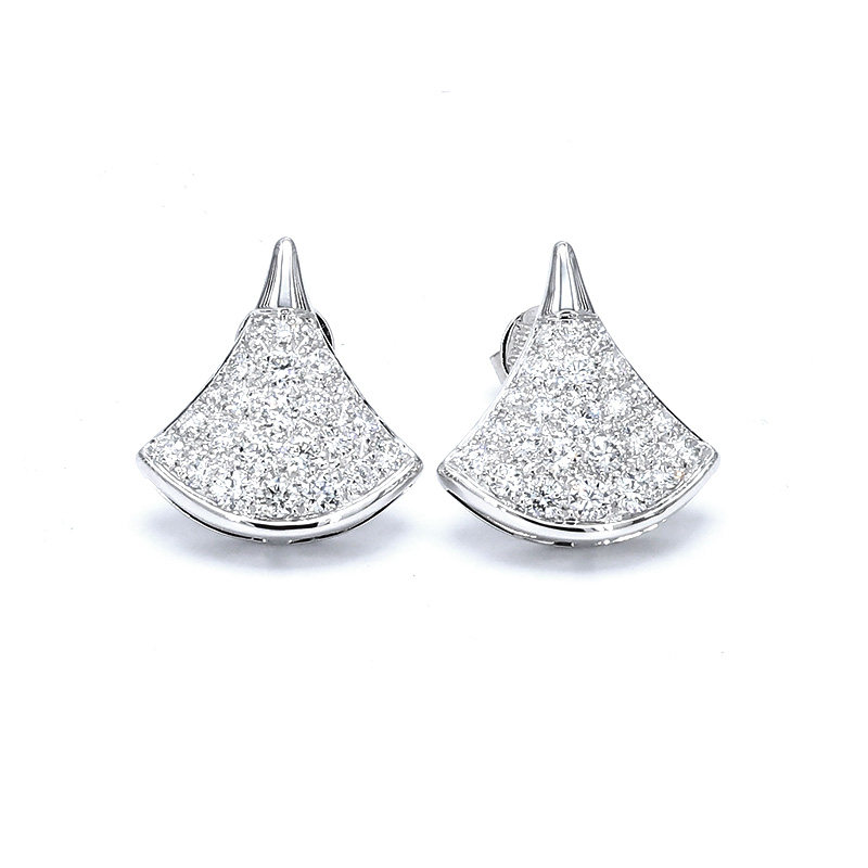 Unfolded Skirt Inspired Full Pave Lab Diamond White Gold Stud Earring