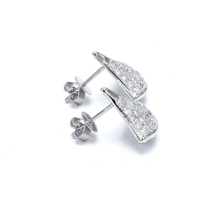 Unfolded Skirt Inspired Full Pave Lab Diamond White Gold Stud Earring left view