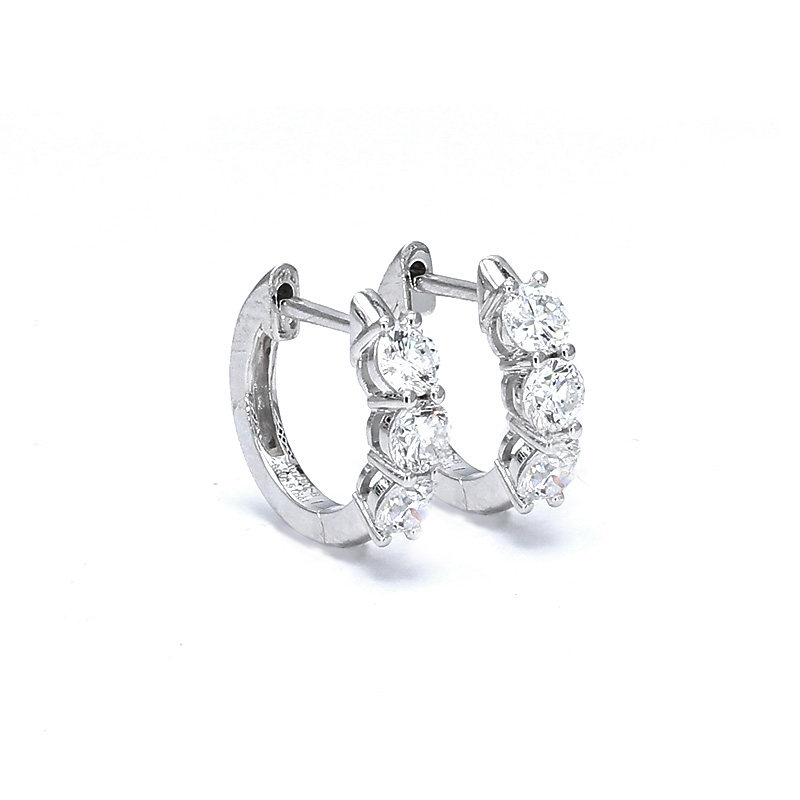 3 Stone Dual Open Layer Gallery Cultivated Diamond White Gold Leverback Huggie
