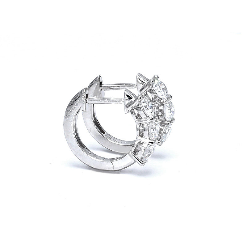 3 Stone Dual Open Layer Gallery Cultivated Diamond White Gold Leverback Huggie side view