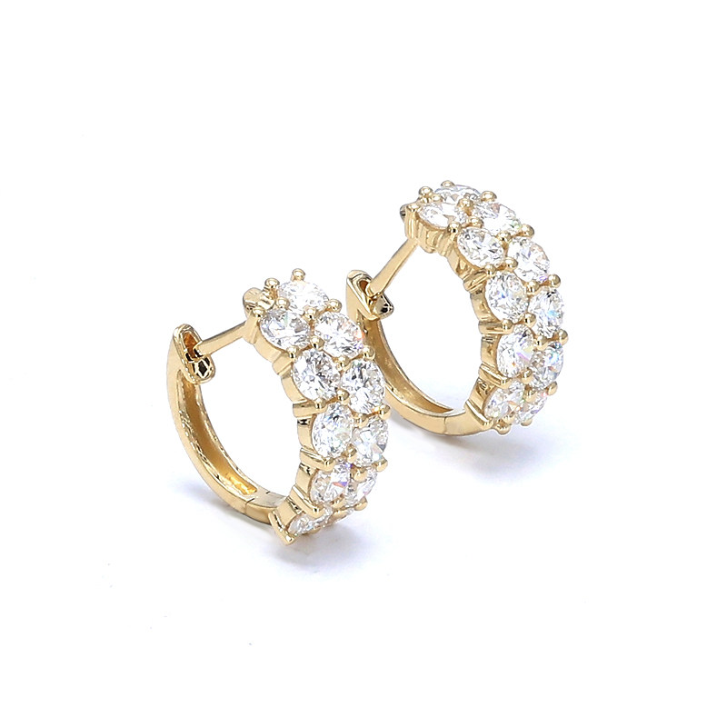 Double Row Half Pave Lab Cultured Diamond Yellow Gold Huggie Earring