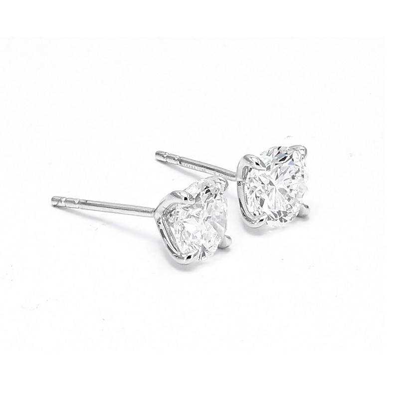Timeless 4 Prong Round Cut Ethical Lab Created Diamond Stud Earrings left view