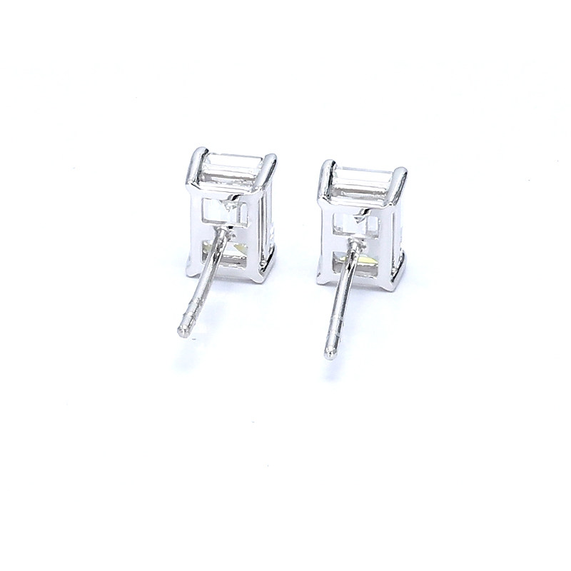 Solitaire Emerald Cut Four Prong Dual Layer Open Gallery Lab Diamond Stud back view