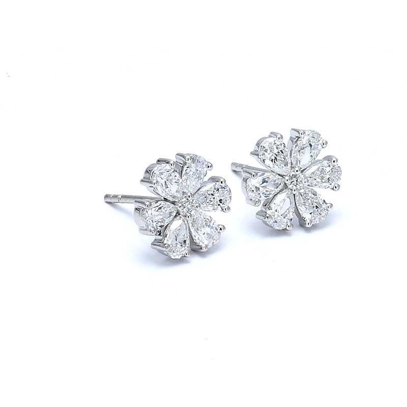 Snowflake Motif Pear Cut Lab Diamond Platinum Stud