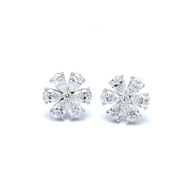 Snowflake Motif Pear Cut Lab Diamond Platinum Stud front view