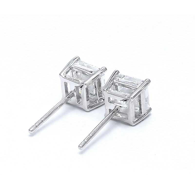 Classic 4 Prong Asscher Cut Solitaire Man Made Diamond Platinum Stud Earring back view