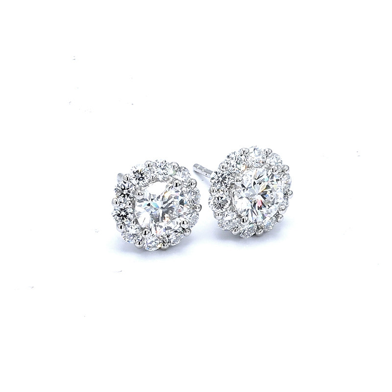 Bud Head Round Cut Halo Open Gallery Lab Grown Diamond Stud Earrings