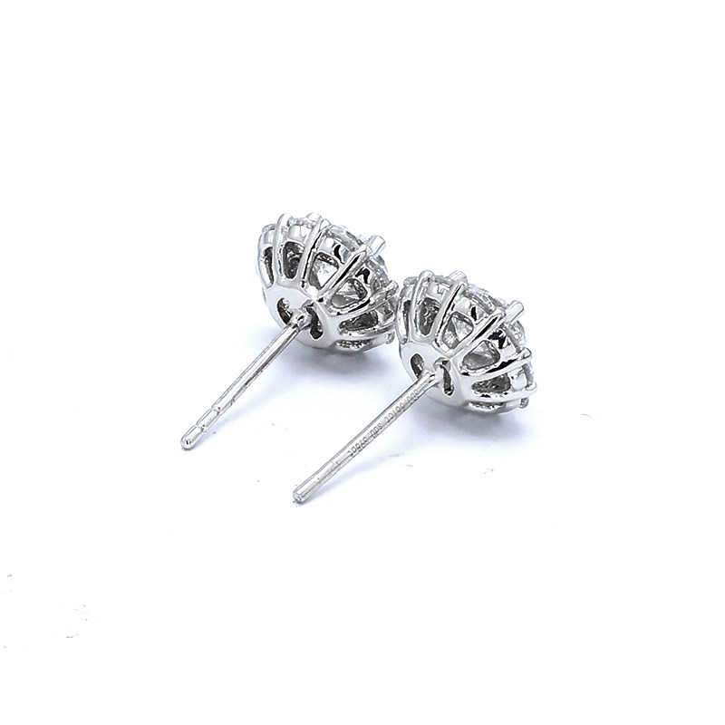 Bud Head Round Cut Halo Open Gallery Lab Grown Diamond Stud Earrings left view