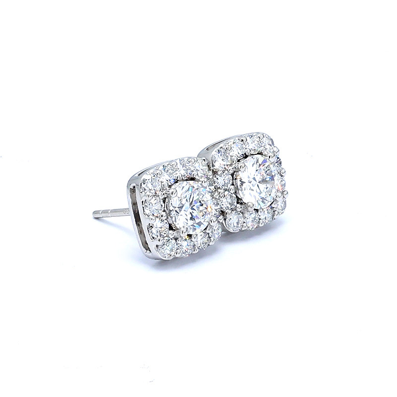 Round Cut Cushion Halo Open Bottom Set Cultivated Diamond Stud close up