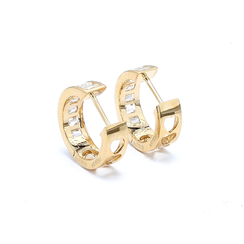 Half Channel Pave Emerald Cut Stone Two Section Leverback Hoop Earrings top view