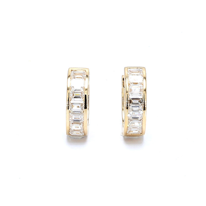 Half Channel Pave Emerald Cut Stone Two Section Leverback Hoop Earrings details