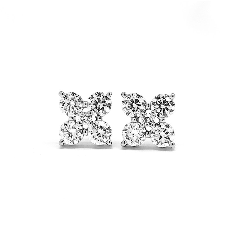 5 Stone Four-Leaf Clover Motif Open Bottom Set Lab Diamond Stud