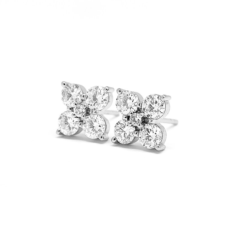 5 Stone Four-Leaf Clover Motif Open Bottom Set Lab Diamond Stud side view