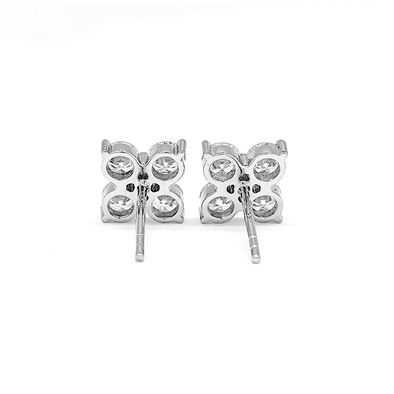 5 Stone Four-Leaf Clover Motif Open Bottom Set Lab Diamond Stud backside