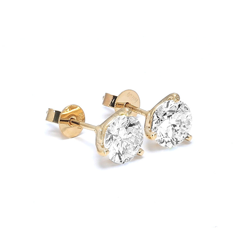Classic Martini Set Round Cut Lab Created Diamond Yellow Gold Stud Earrings side view