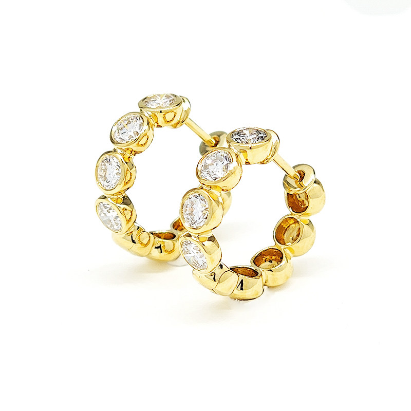 Yellow Gold Luxe Bubble Bezel Set Lab Diamond Hoop Earrings