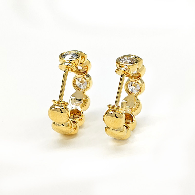 Gold Bubble Bezel Set Lab Diamond Hoop Earrings