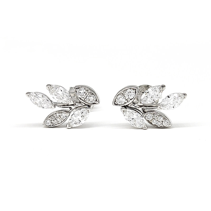 Art Deco Olive Branch Motif Marquise Cut &amp; Accent Lab Diamonds Stud