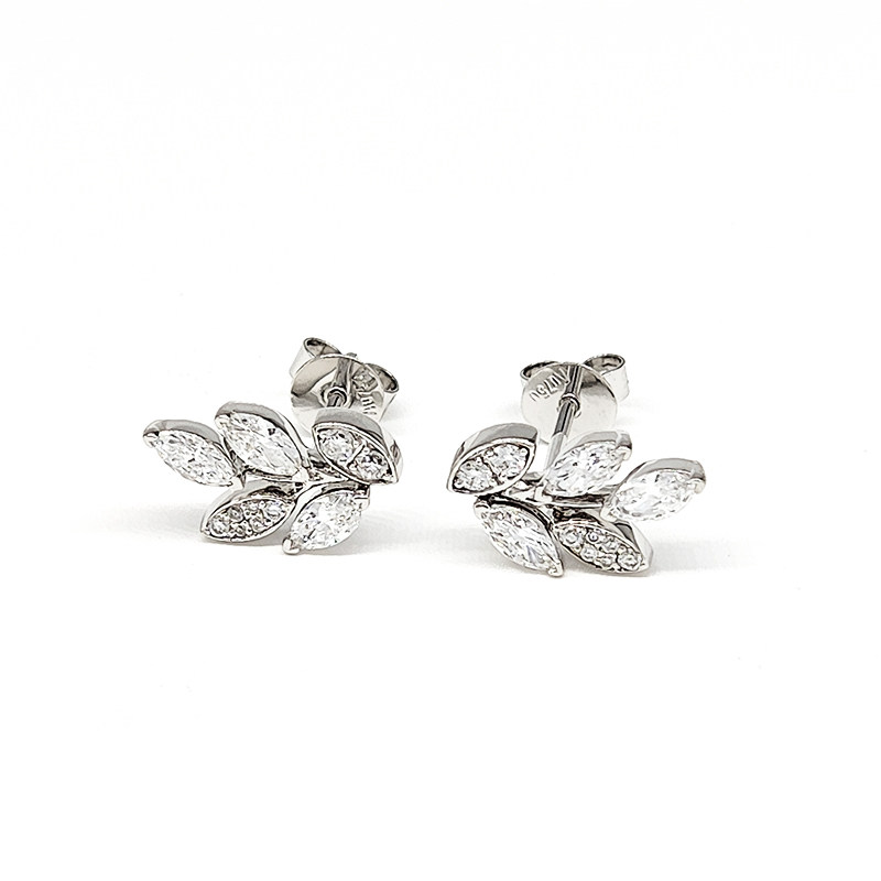 Art Deco Olive Branch Motif Marquise Cut &amp; Accent Lab Diamonds Stud upside