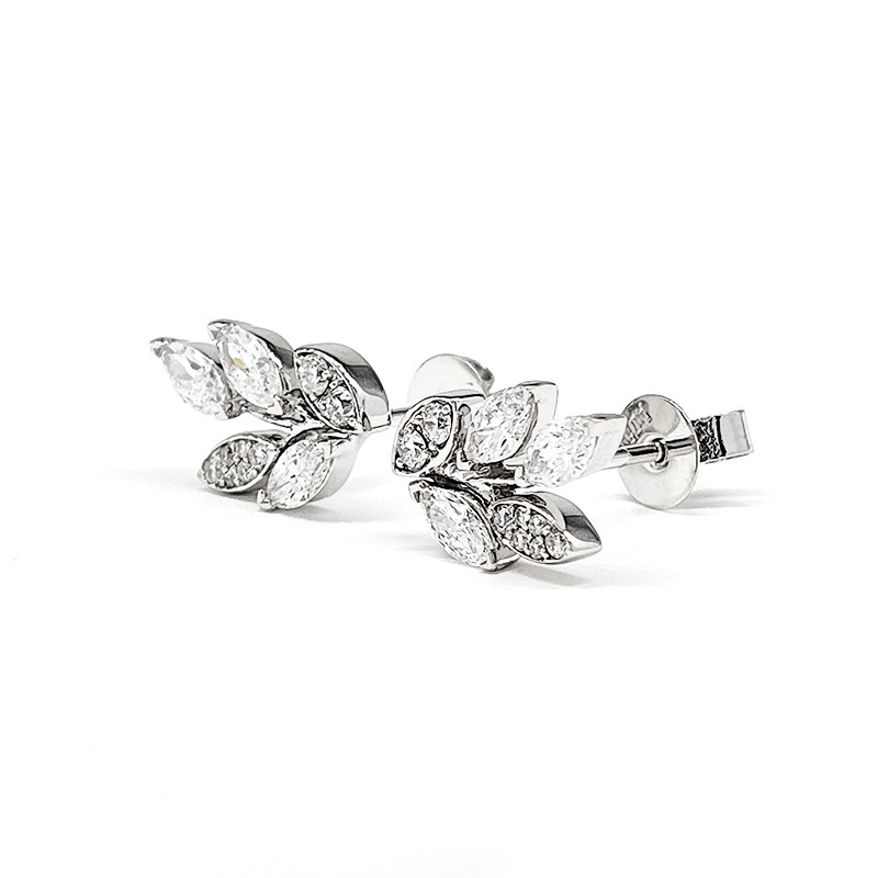 Art Deco Olive Branch Motif Marquise Cut &amp; Accent Lab Diamonds Stud side view