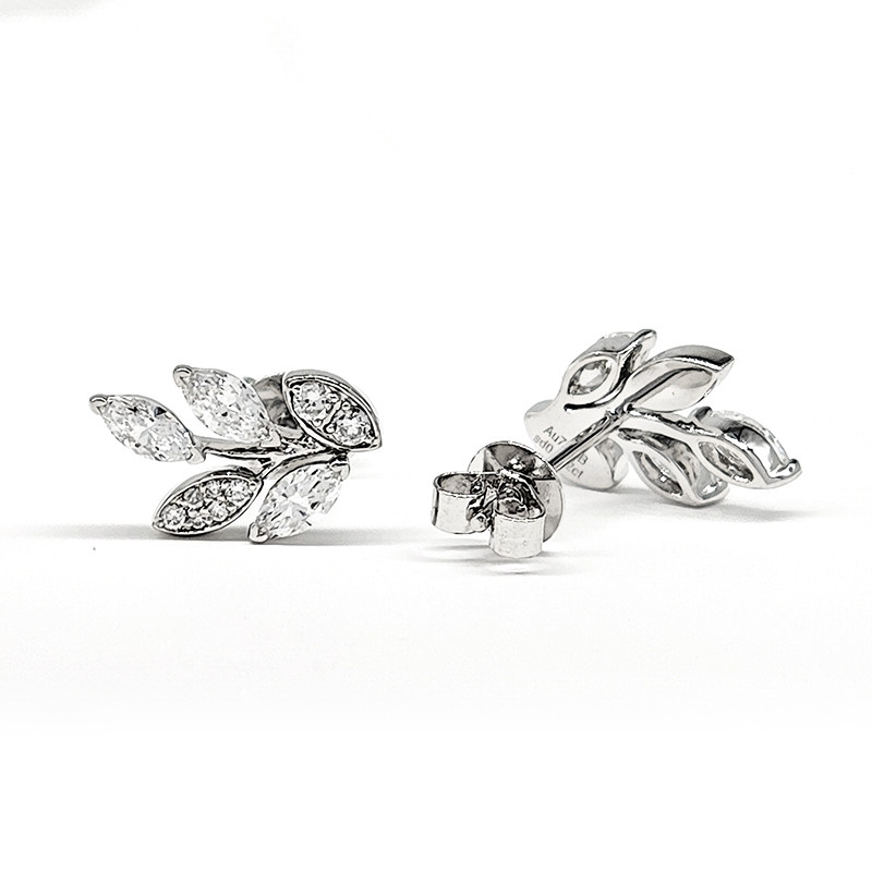 Art Deco Olive Branch Motif Marquise Cut &amp; Accent Lab Diamonds Stud close up