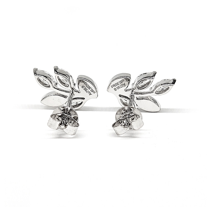 Art Deco Olive Branch Motif Marquise Cut &amp; Accent Lab Diamonds Stud backside