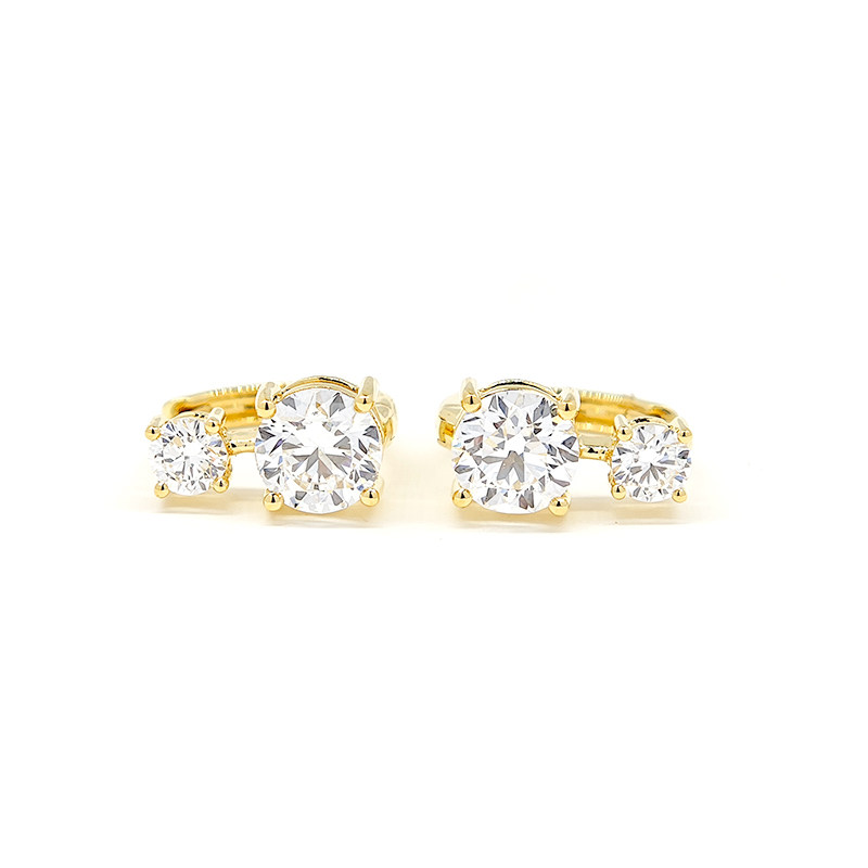 You &amp; Me Two Stone Dual Layer Open Gallery Yellow Gold Leverback Hoop